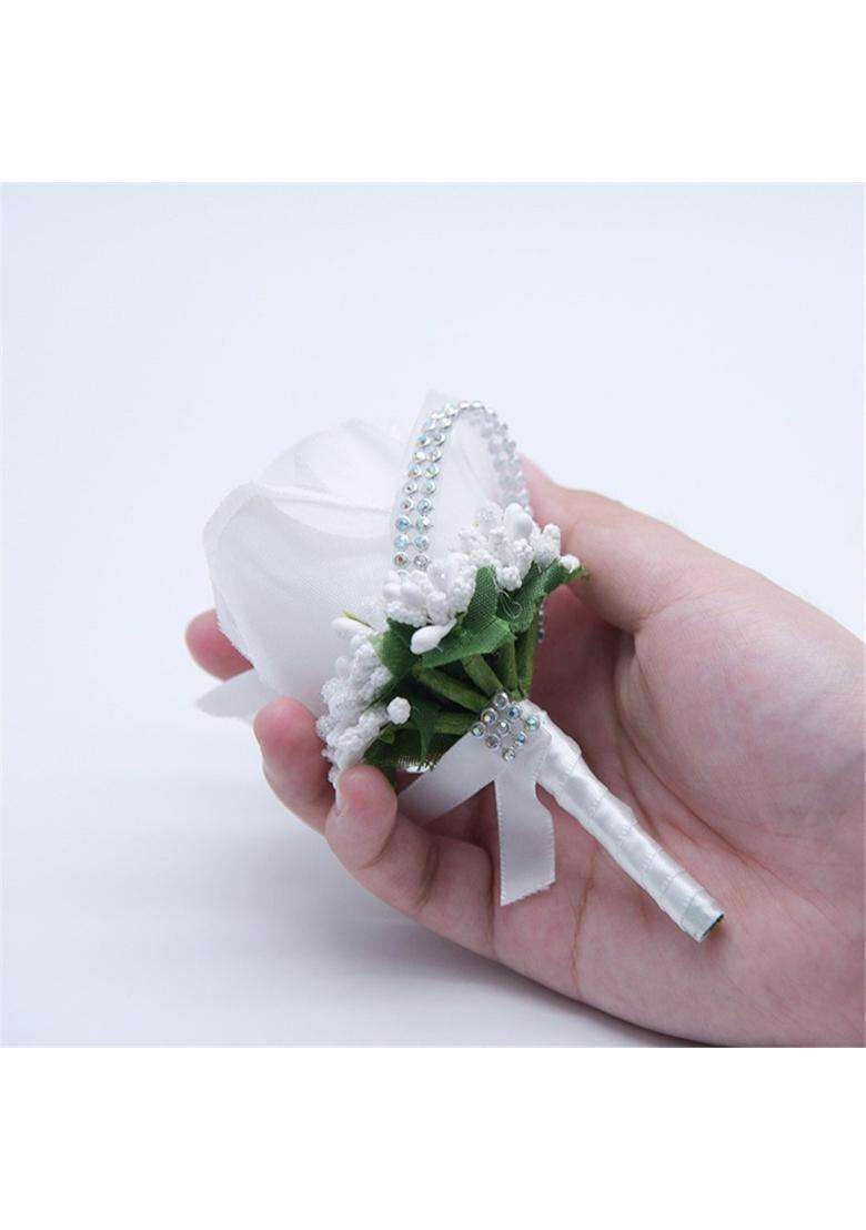 Mojun Groom Groomsman Rose Boutonniere Buttonholes Corsage Rose Flowers Brooch Prom Party White Pack of 1 - Indya