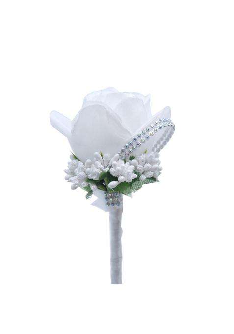 Mojun Groom Groomsman Rose Boutonniere Buttonholes Corsage Rose Flowers Brooch Prom Party White Pack of 1