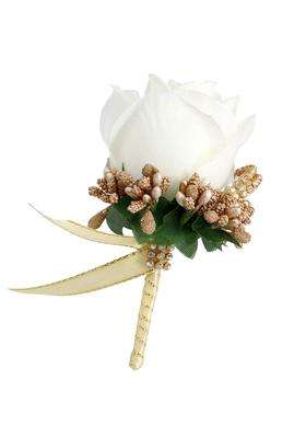 Flameer Colorful Bride Groom Bridesmaid Corsages Brooch Fabric Rose Flower Pin White and Gold 12x7x5cm
