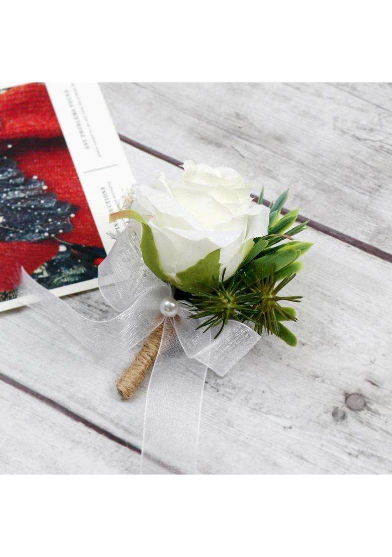 Ujeavette Multicolour 3Xfake Fabric Flower Brooch Corsage Pin for Wedding Bridal Groom Women Men - Indya