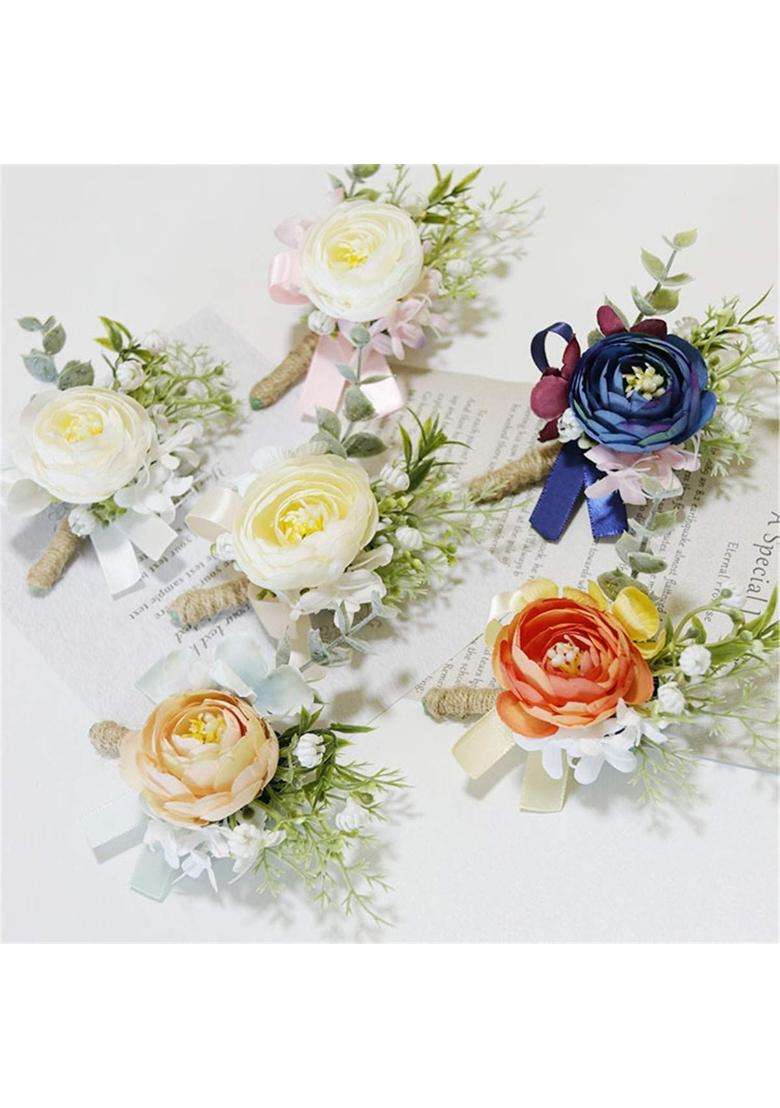 Mojun White Silk Flower Groom Boutonniere Wedding Flower Brooch for Wedding Party Prom Man Suit Decoration - Indya