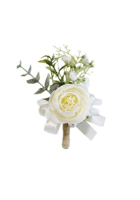 Mojun White Silk Flower Groom Boutonniere Wedding Flower Brooch for Wedding Party Prom Man Suit Decoration