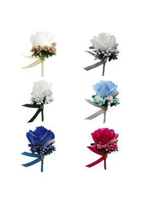 Zorlina 6 Pack Stimulation Rose Flower Brooch Pin Wedding Corsage Pin 6 Colors