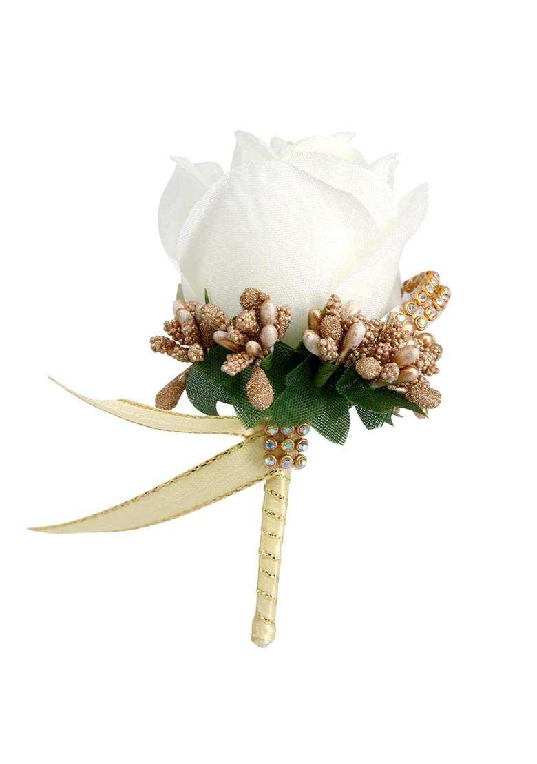 Zorlina 6 Pack Stimulation Rose Flower Brooch Pin Wedding Corsage Pin 6 Colors - Indya