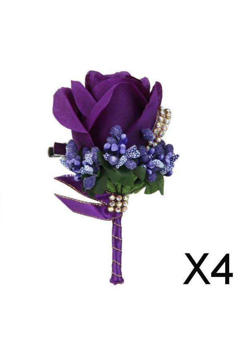 Enakshi 4Xwedding Bridal Groom Men Tuxedo Crystal Rose Brooch Pin Silk Flower Corsage 4 - Indya