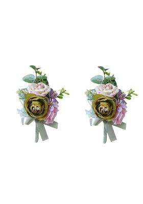 USIX 2PC Pack Handmade Mens Lapel Pin Peony Rose Boutonniere Pin for Suit Wedding Groom Groomsmen Brooch Rose