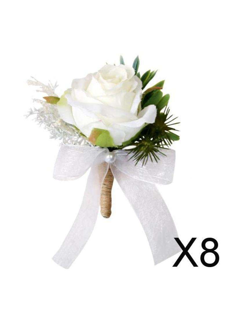Jazzy Pearls Multicolour 8Xfake Fabric Flower Brooch Corsage Pin for Wedding Bridal Groom Women Men - Indya