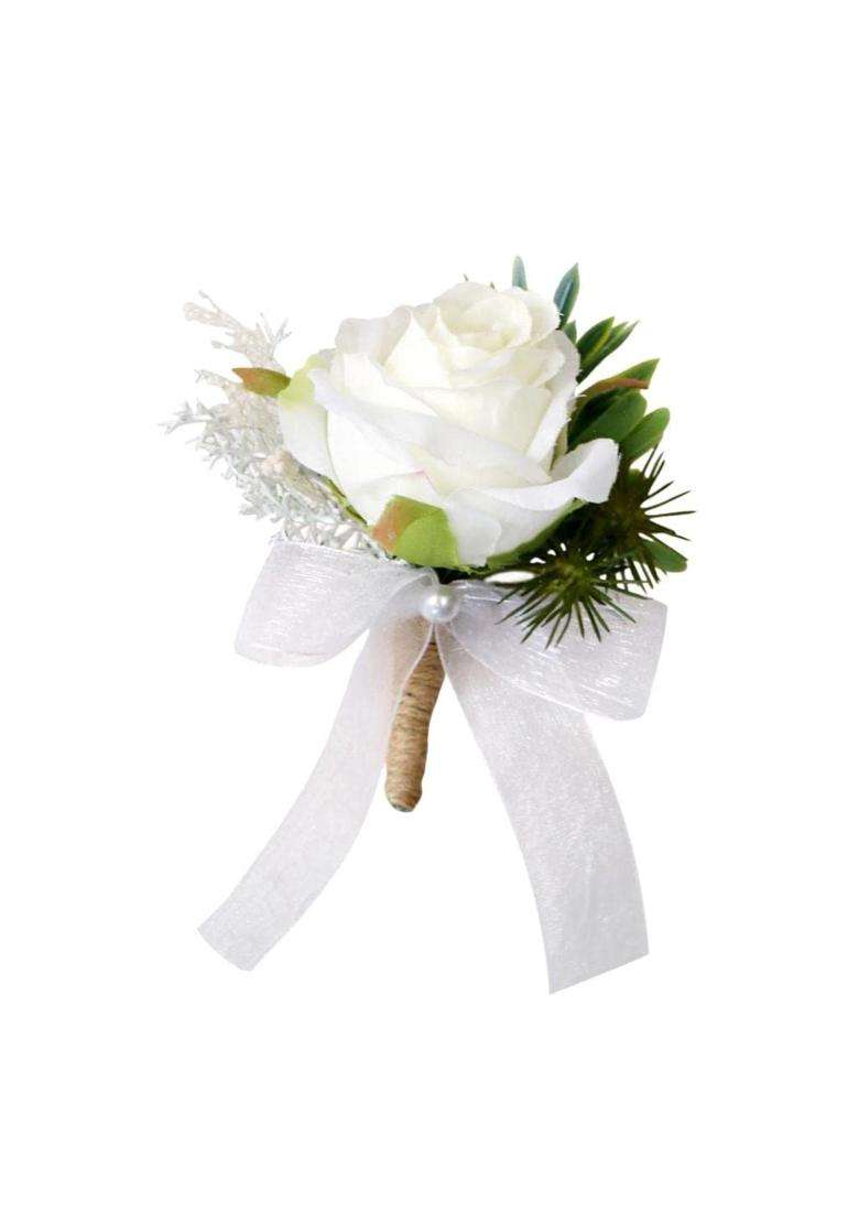 Jazzy Pearls Multicolour 8Xfake Fabric Flower Brooch Corsage Pin for Wedding Bridal Groom Women Men - Indya