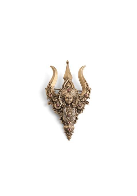 Cosa Nostraa Antique Gold Brass Durga Shakti Brooch for Men Festive Navaratri and Durga Pujo Ethnic Accessory