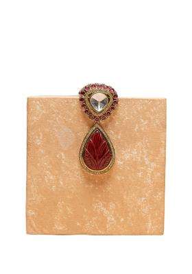 Tasva Crystal Brooch with Maroon Jaipuri Bead Drop