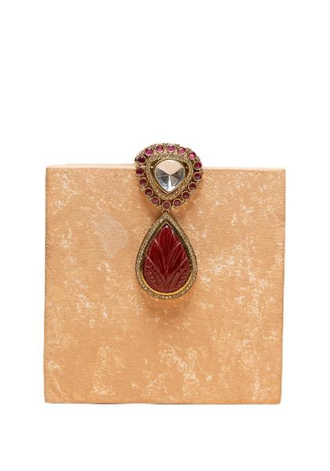 Tasva Crystal Brooch with Maroon Jaipuri Bead Drop