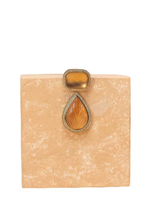 Tasva Gold Brooch with Two Crystals