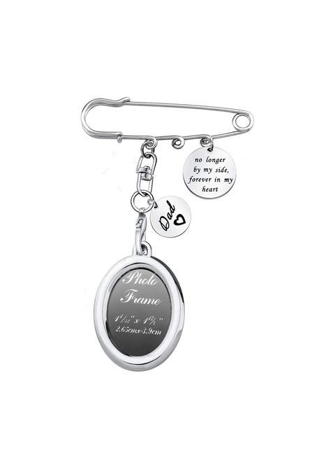 LQRI Bouquet Photo Charm Memorial Safety Pin Brooch No Longer by My Side Forever in My Heart Walk Down