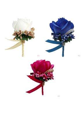 Zelphora 6X Stimulation Rose Flower Brooch Pin Wedding Corsage Pin 3 Colors
