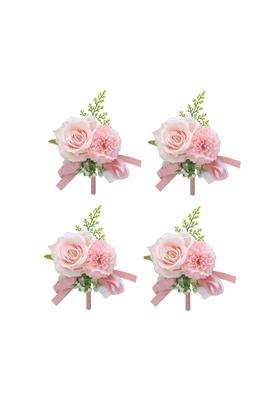 Mojun Silk Rose Boutonniere Groom Flower Boutonniere Brooch for Wedding Party Prom Suit Decoration Pack of 4