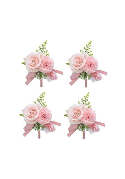 Mojun Silk Rose Boutonniere Groom Flower Boutonniere Brooch for Wedding Party Prom Suit Decoration Pack of 4