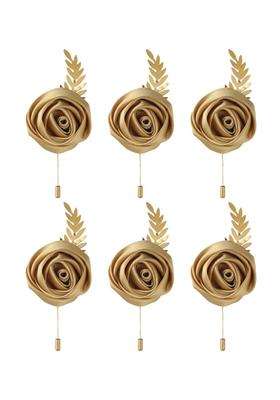 Lmmwbm Faux Silk Rose Men Suit Boutonniere Artificial Flower and Golden Leave Brooch Lapel Pin for Groom