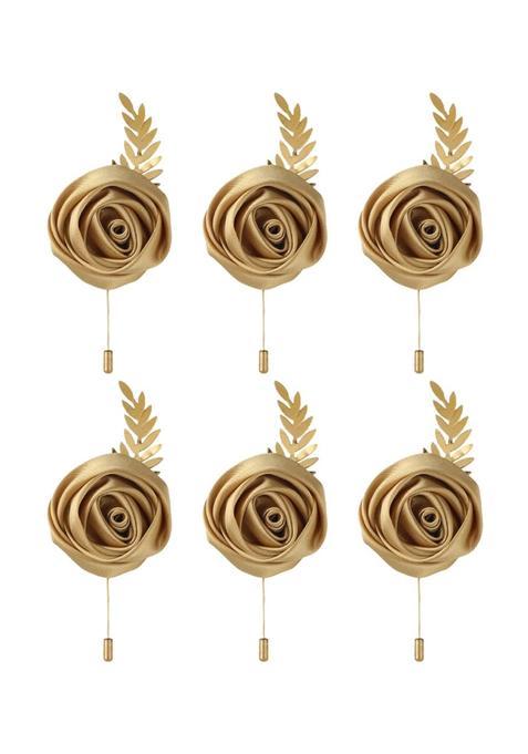 Lmmwbm Faux Silk Rose Men Suit Boutonniere Artificial Flower and Golden Leave Brooch Lapel Pin for Groom
