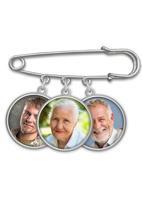 Photojewelrymaking Round Wedding Memorial Boutonniere Pin 3 Charms for Groom Father or Mother of the Bride