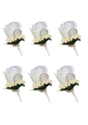Weddingbobdiy 6Pieces Lot Groom Boutonniere Buttonholes Groomsman Silk Artificial Rose Wedding Flowers Brooch