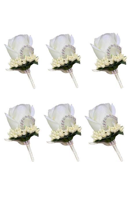 Weddingbobdiy 6Pieces Lot Groom Boutonniere Buttonholes Groomsman Silk Artificial Rose Wedding Flowers Brooch