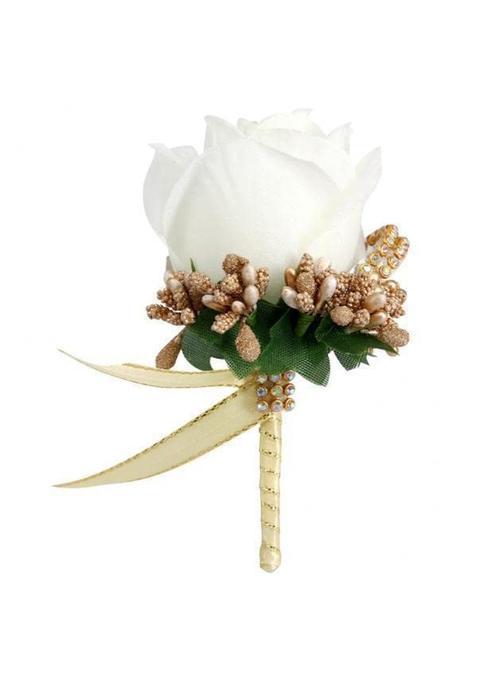 Ecomistiq BNF 10Xstimulation Rose Flower Brooch Pin Wedding Corsage Pin White and Gold