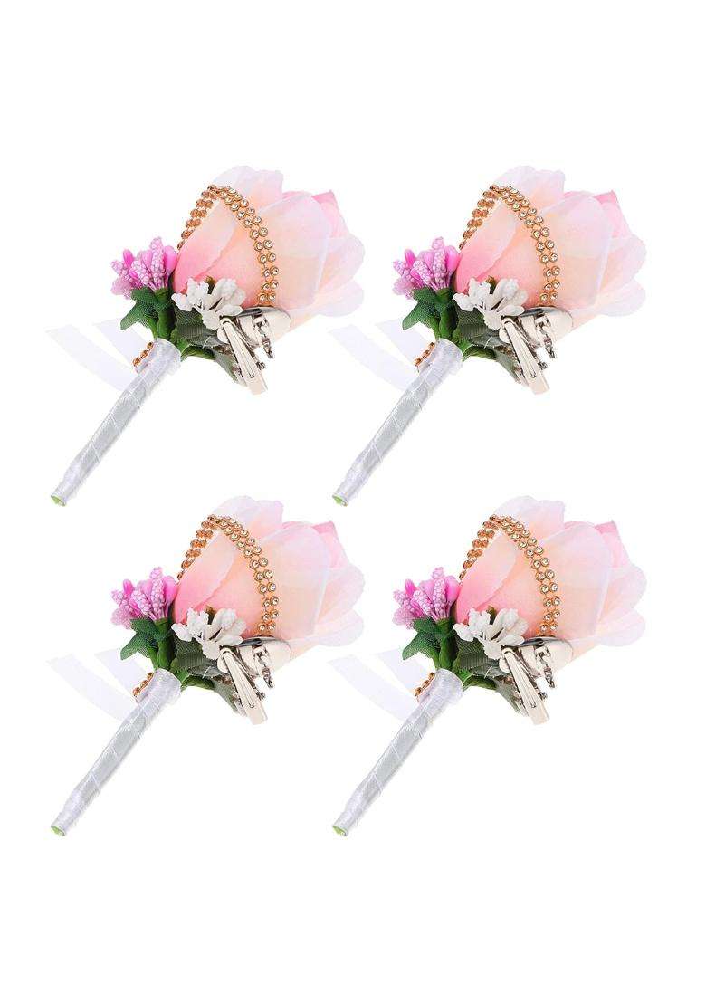Exceart 4Pcs Artificial Rose Shaped Groom Boutonniere Bridal Pretty Rose Brooch - Indya