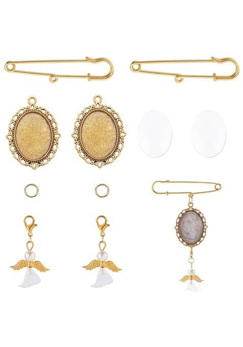 Sunnyclue 1 Box of 10 Sets Gold Wedding Bouquet Photo Charms Memorial Picture Charms Glass Oval Picture