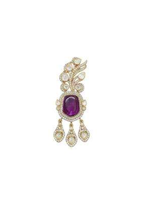 Jsense Royal Blue Stone and Sparkling CZ Kundan Style Brooch Pendant 7 and Half CM