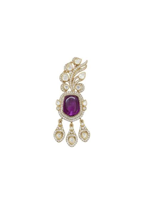 Jsense Royal Blue Stone and Sparkling CZ Kundan Style Brooch Pendant 7 and Half CM