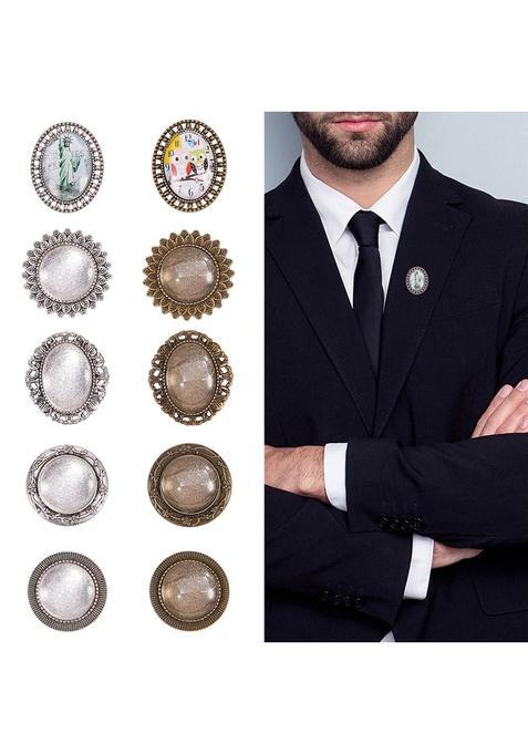 Sunnyclue DIY 10Pcs Groom Picture Lapel Pins Wedding Boutonniere Funeral Rial Pin Brooch Photo Charms Kit
