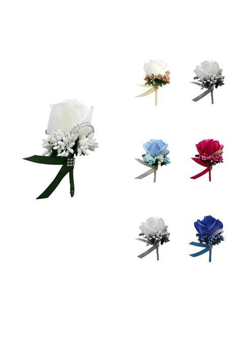 Merishopp 6Pcs Stimulation Rose Flower Brooch Pin Wedding Corsage Pin White and Gold