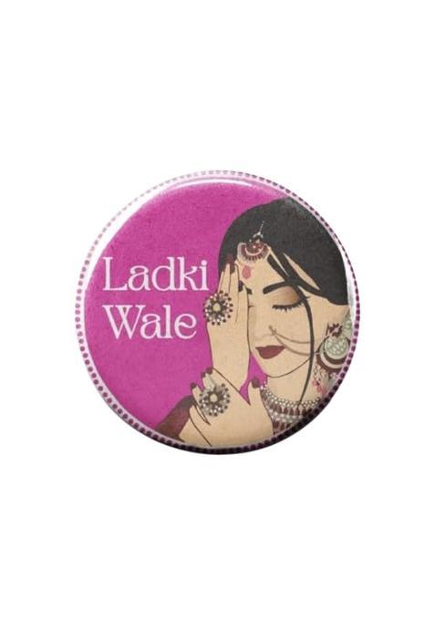 90S Kids Pink Ladki Wale Wedding Party Pin Badge Round Decorative Brooch Indian Traditional Design