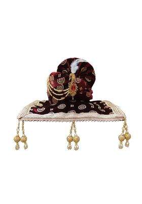 Krypmax Mens Printed Velvet Traditional Ethnic Safa Turban Pagdi Pagri Maroon Color with Velvet Dupatta Size