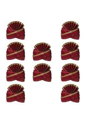 Wedstyle Traditional Maroon and Gold Safa Turban Hat Indian Wedding Pagdi Pack of 10