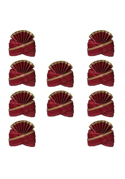 Wedstyle Traditional Maroon and Gold Safa Turban Hat Indian Wedding Pagdi Pack of 10