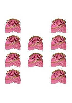 Wedstyle Pink Safa Turban with Gold Border Traditional Indian Wedding Pagri Pack of 10