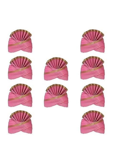 Wedstyle Pink Safa Turban with Gold Border Traditional Indian Wedding Pagri Pack of 10