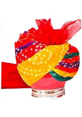 Brown Leaf Unisex Synthetic Rajasthani Traditional Bandhani Safa Turban Pagdi Headband Multi Color Set of 10