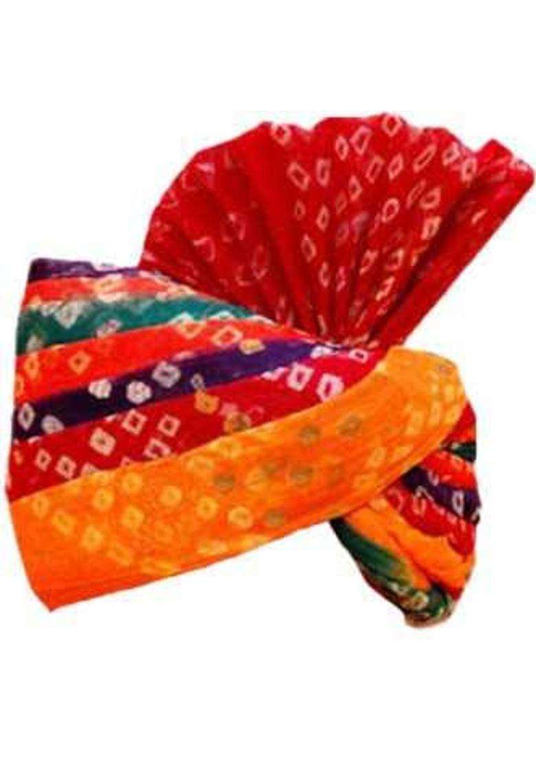 Brown Leaf Unisex Synthetic Rajasthani Traditional Bandhani Safa Turban Pagdi Headband Multi Color Set of 10 - Indya