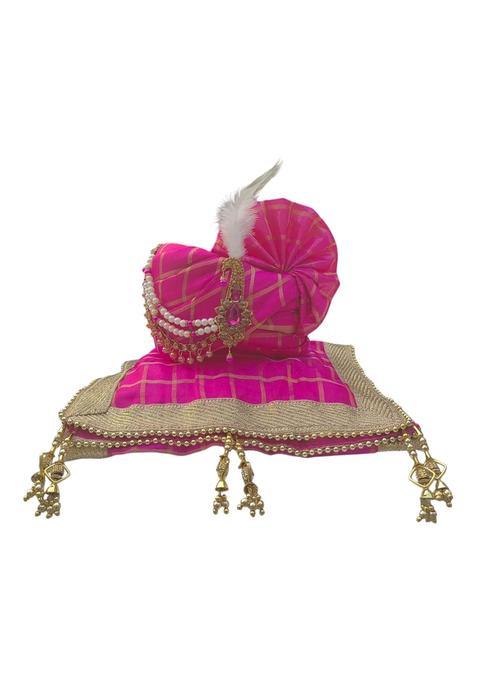 Krypmax Pink Mens Traditional Ethnic Wedding Safa Turban with Stole Dulha Groom Pagdi Dupatta Combo Rani