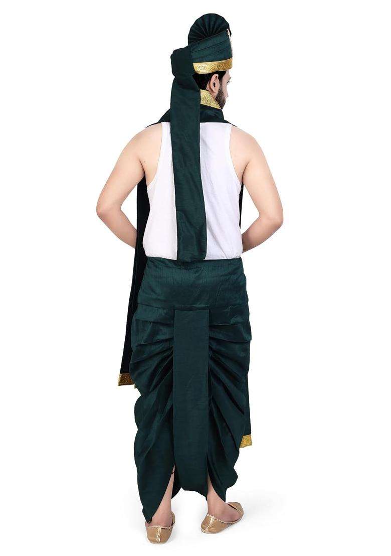 Priyakant Safawala Green Premium Mens Traditional Wedding Collection Safa with Dhoti Dupatta Set - Indya