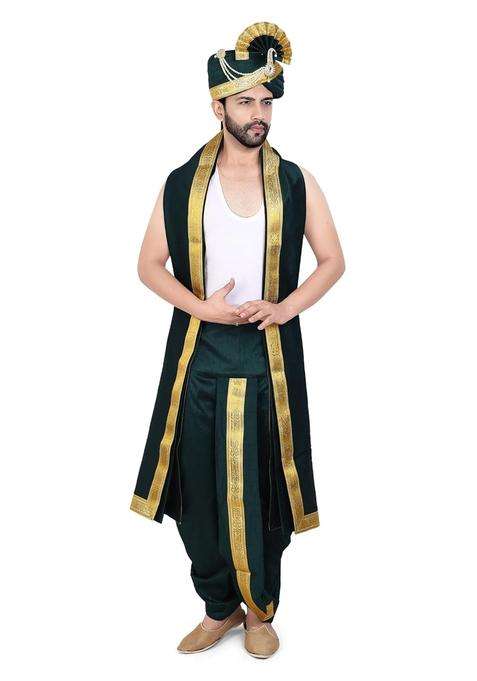 Priyakant Safawala Green Premium Mens Traditional Wedding Collection Safa with Dhoti Dupatta Set