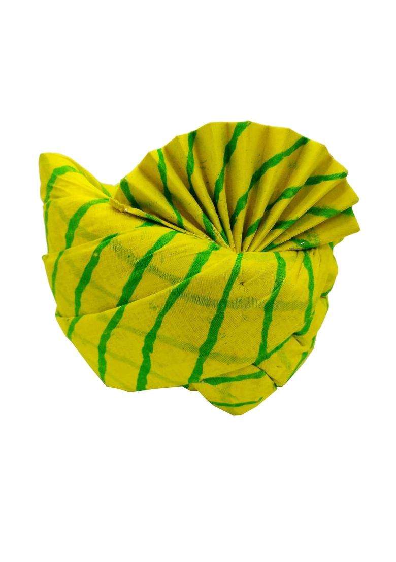 Brown Leaf Rajasthani Readymade Traditional Cotton Green Leheriya Safa Turban Pug Pagdi for Wedding - Indya