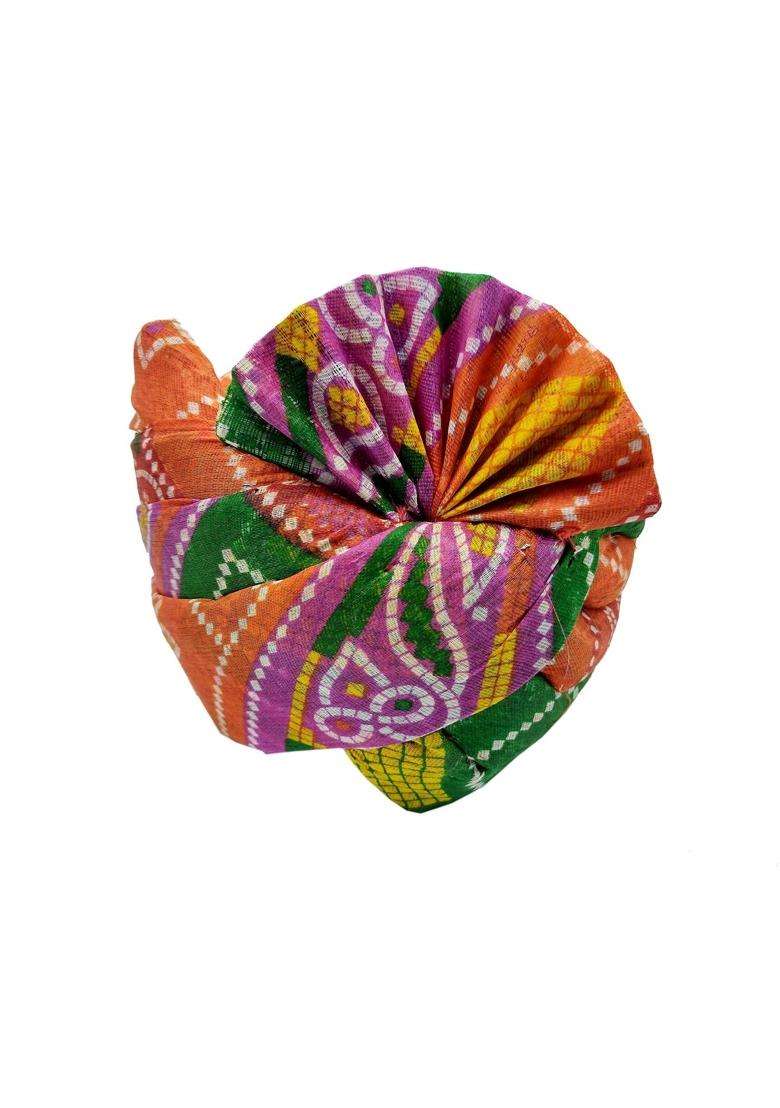 Brown Leaf Rajasthani Readymade Traditional Cotton Chunari Safa Turban Pug Pagdi for Mens Ethanic Wear - Indya