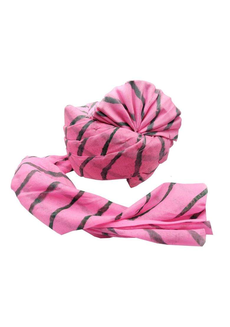 Brown Leaf Rajasthani Readymade Traditional Cotton Pink Leheriya Safa Turban Pug Pagdi for Wedding - Indya