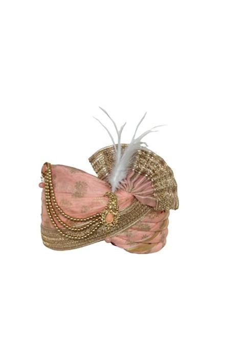 MB Safawala Traditional Ethnic Safa Turban Pagdi Dulha Groom Pagdi Peach Silk Lace for Boys and Men