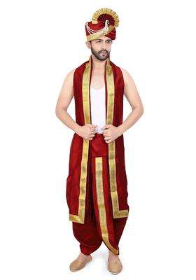 Priyakant Safawala Maroon Premium Mens Traditional Collection Safa with Dhoti Dupatta Set