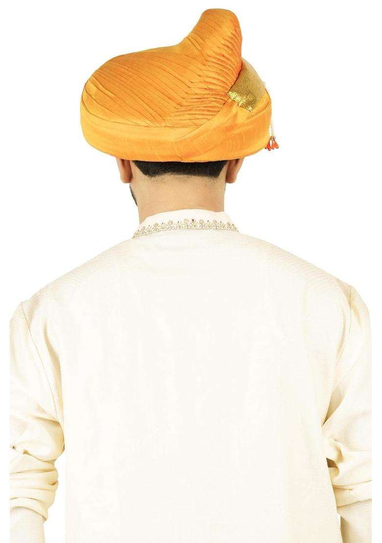 Priyakant Safawala Traditional Handstitch Ready to Wear Mango Colour Peshwai Pagdi Turban Safa - Indya