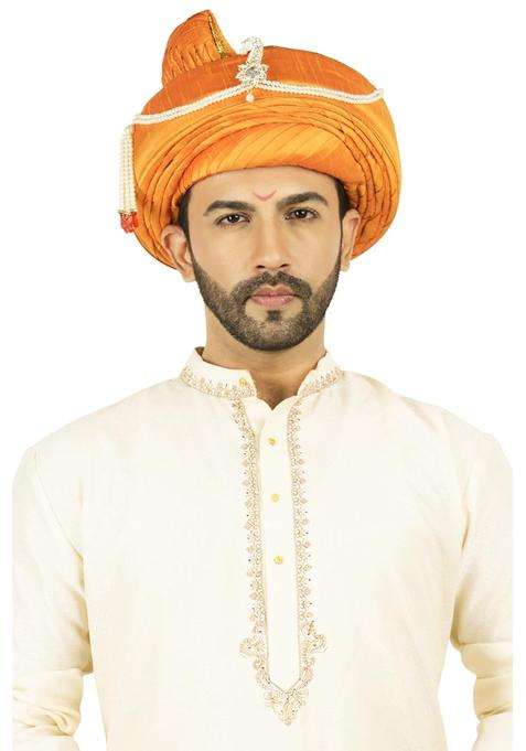 Priyakant Safawala Traditional Handstitch Ready to Wear Mango Colour Peshwai Pagdi Turban Safa